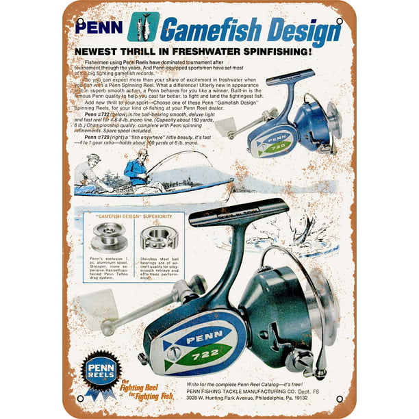10'" x 7" Reproduction Metal Sign PENN Fishing Reel Tackle Special Senators Ad